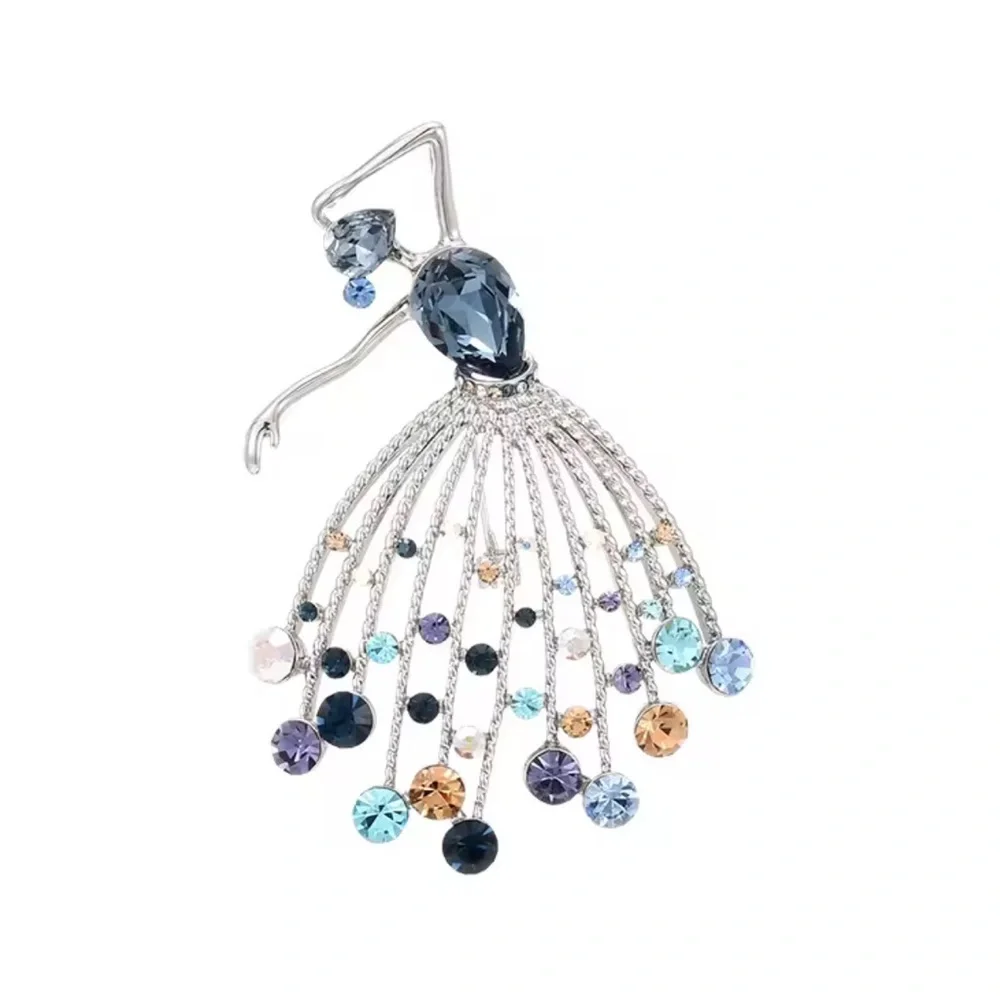 Elegant Ballet Dancer Brooch – Sparkling Crystal Fringe Skirt Pin